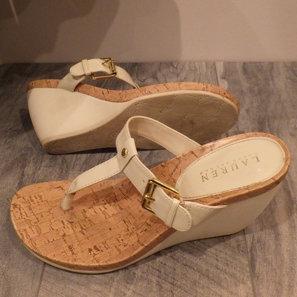 Lauren by Ralph Lauren T-strap Wedge Sandal 7.5M - Picture 3 of 4